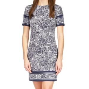 MICHAEL KORS Paisley Print Border Trim Blue Dress Size Women's Size S NWT